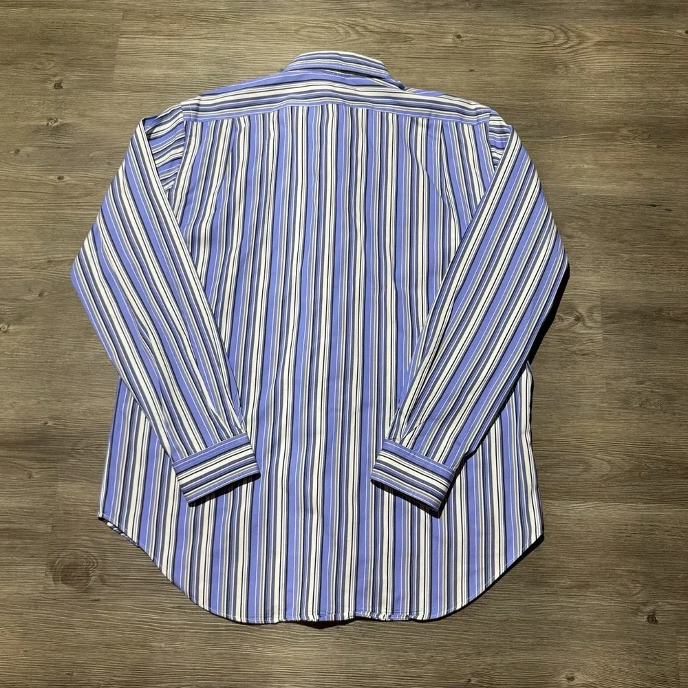 Polo Ralph Lauren Men's L Blue Stripe Button Front Shirt Long Sleeve Cotton
